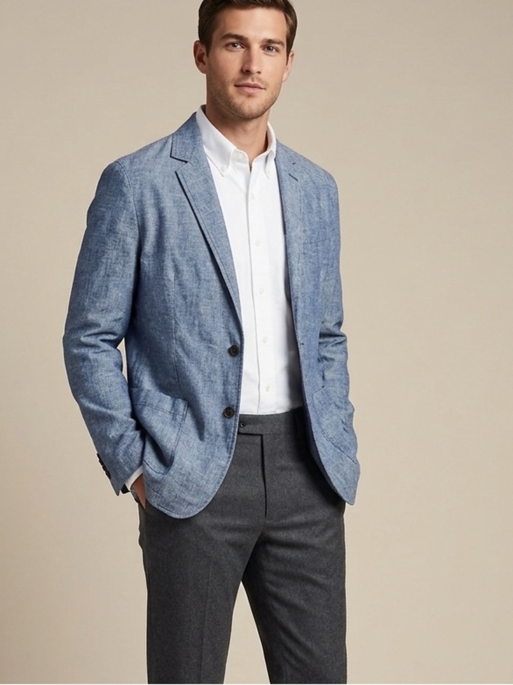 Lands' End Mens Blue Linen-Cotton Unstructured Blazer Medium 2026 Academia
